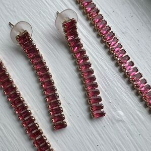 Gold-Tone Pink Baguette Tennis Necklace and Bracelet Set